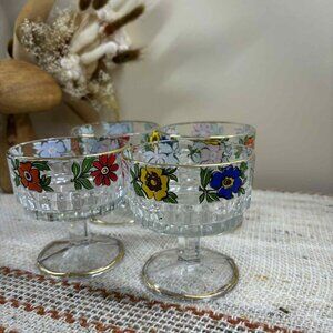 Vintage 1970s Flower Rooted Dessert Glass bowl, Set of 4 Ice cream Bowls